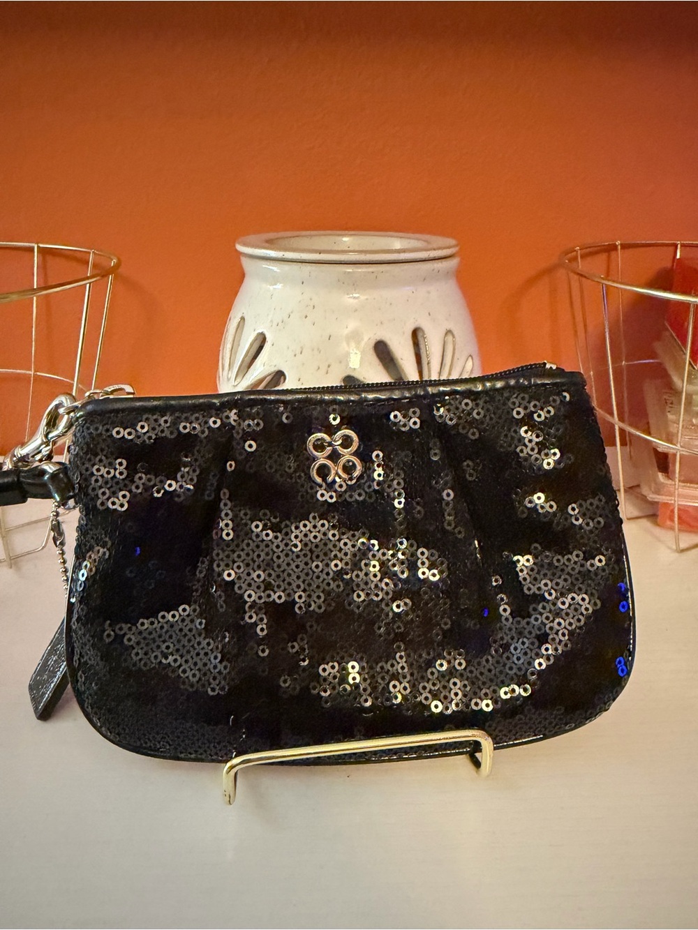 COACH Op Black Sequin Wristlet